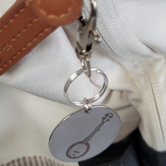 Laser Engraved Banjo Keychain Fob – Steel Musician Zipper Pull