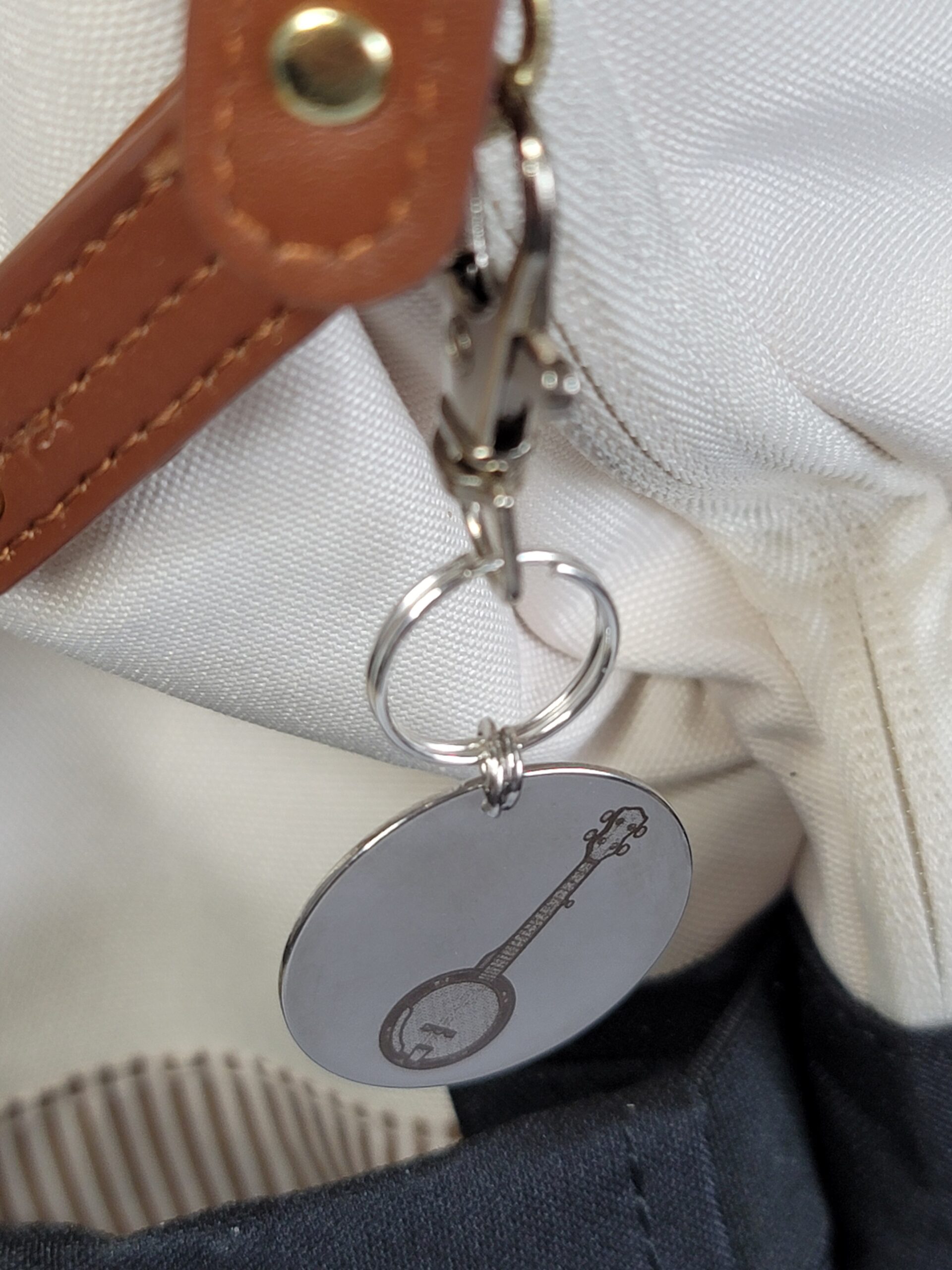 Laser Engraved Banjo Keychain Fob – Steel Musician Zipper Pull