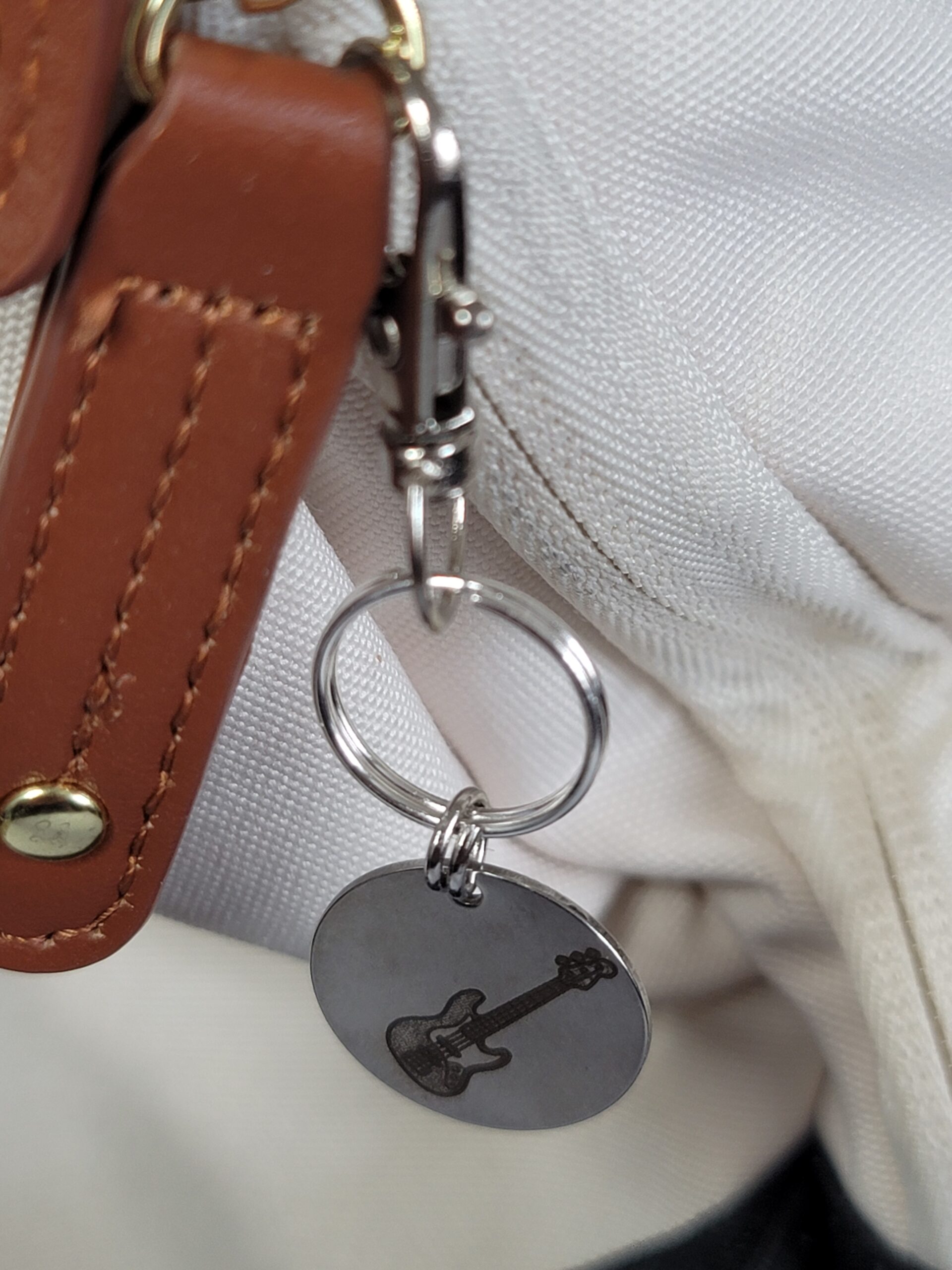 Laser Engraved Bass Guitar Keychain Fob – Steel Musician Zipper Pull - Image 3