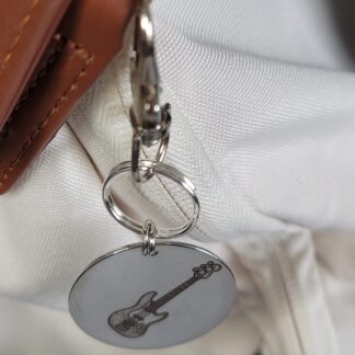 Laser Engraved Bass Guitar Keychain Fob – Steel Musician Zipper Pull