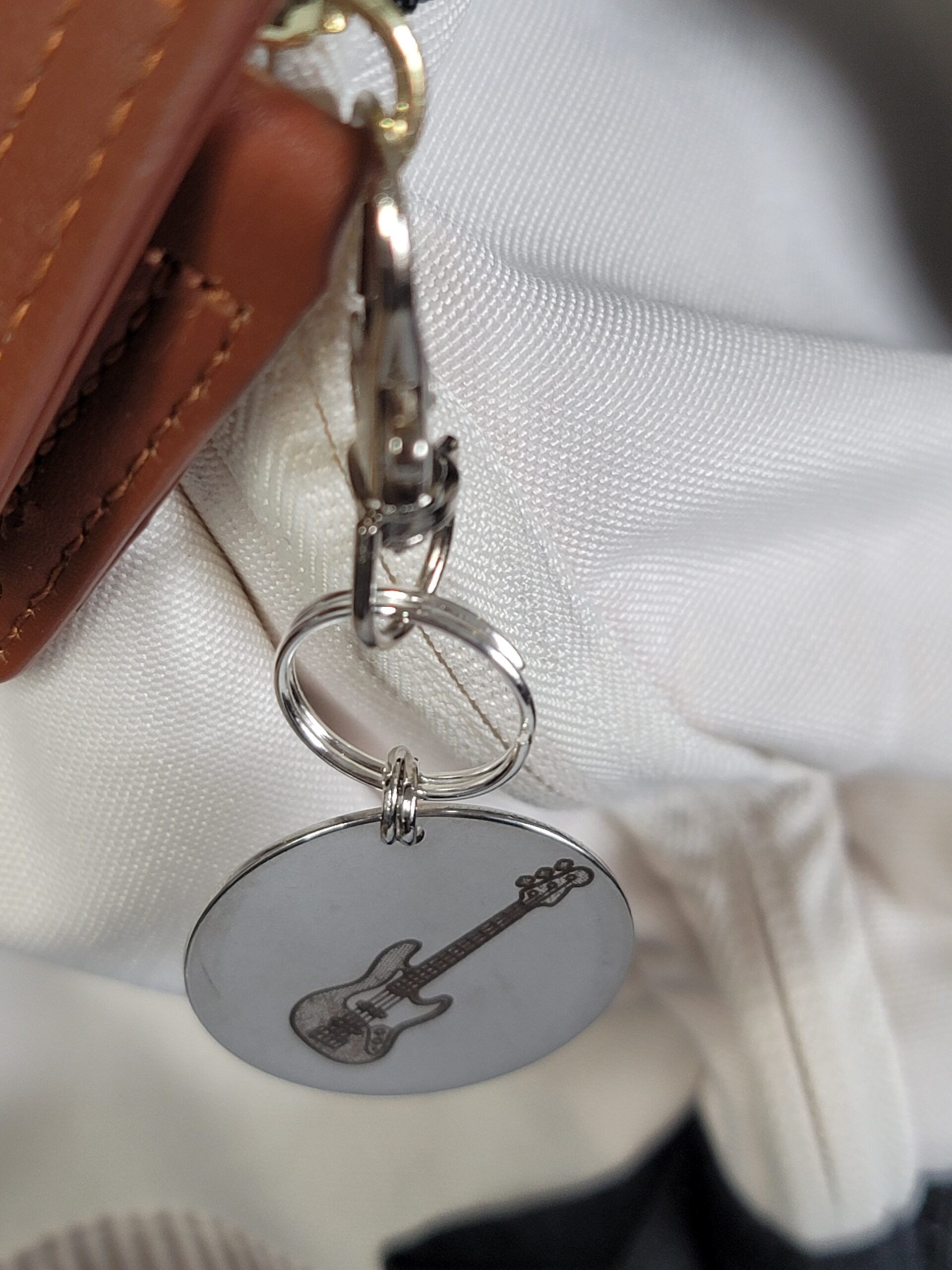 Laser Engraved Bass Guitar Keychain Fob – Steel Musician Zipper Pull
