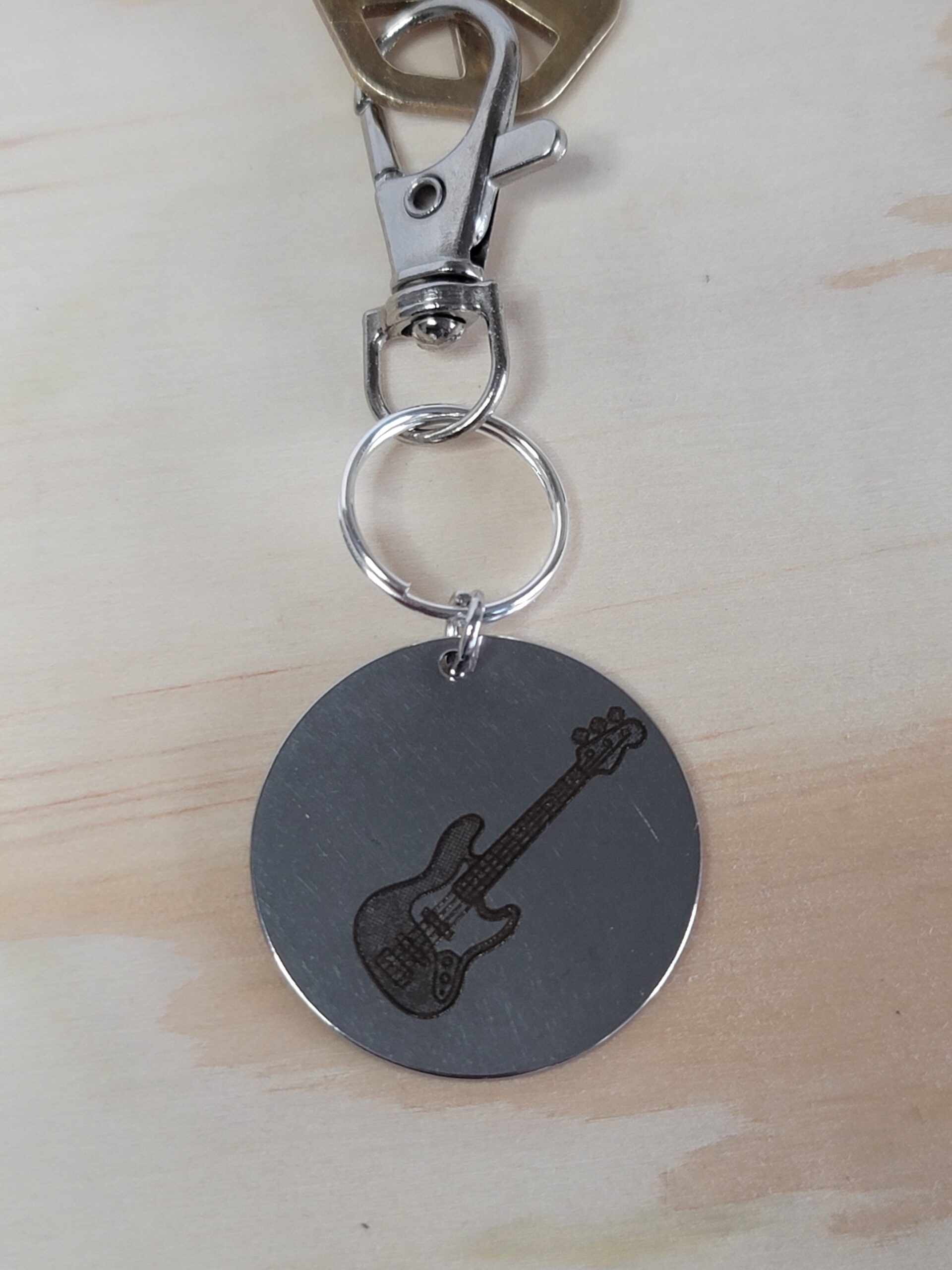 Laser Engraved Bass Guitar Keychain Fob – Steel Musician Zipper Pull - Image 2