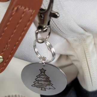 Laser Engraved Christmas Tree Keychain Fob – Steel Holiday Zipper Pull