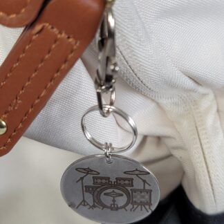 Laser Engraved Drum Kit Keychain Fob – Steel Musician Zipper Pull