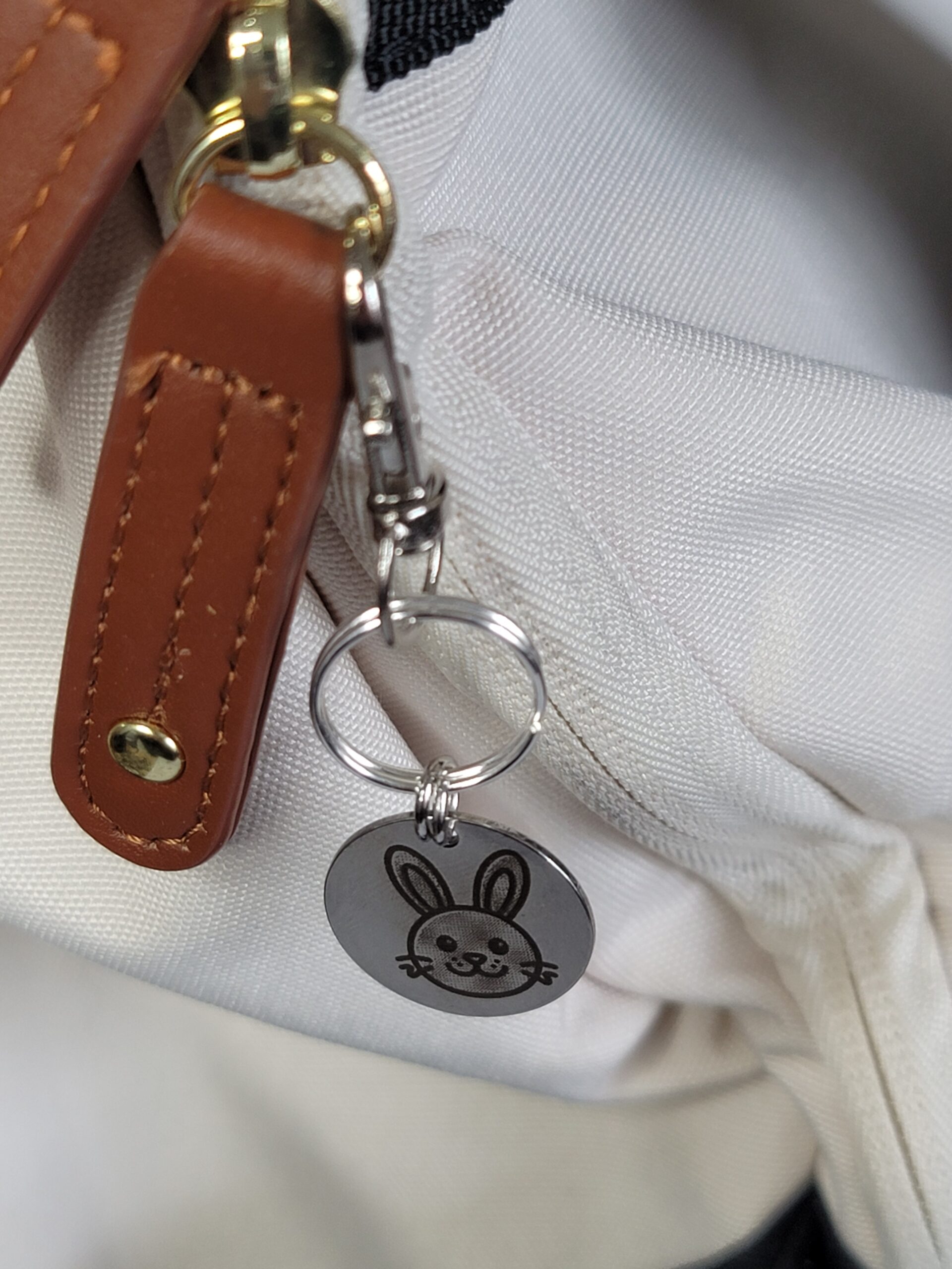 Laser Engraved Easter Bunny Keychain Fob – Steel Spring Zipper Pull - Image 3