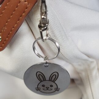 Laser Engraved Easter Bunny Keychain Fob – Steel Spring Zipper Pull