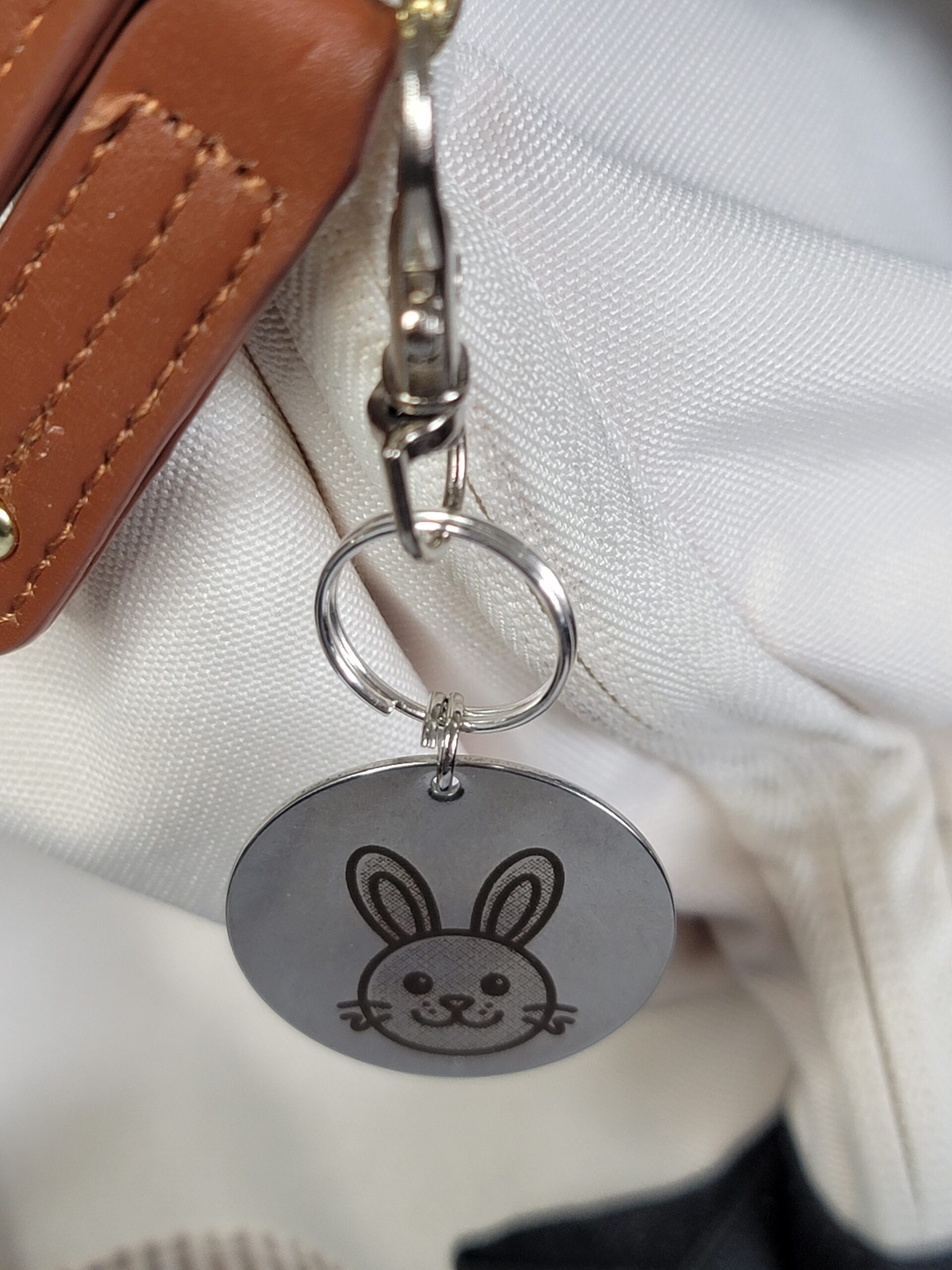 Laser Engraved Easter Bunny Keychain Fob – Steel Spring Zipper Pull