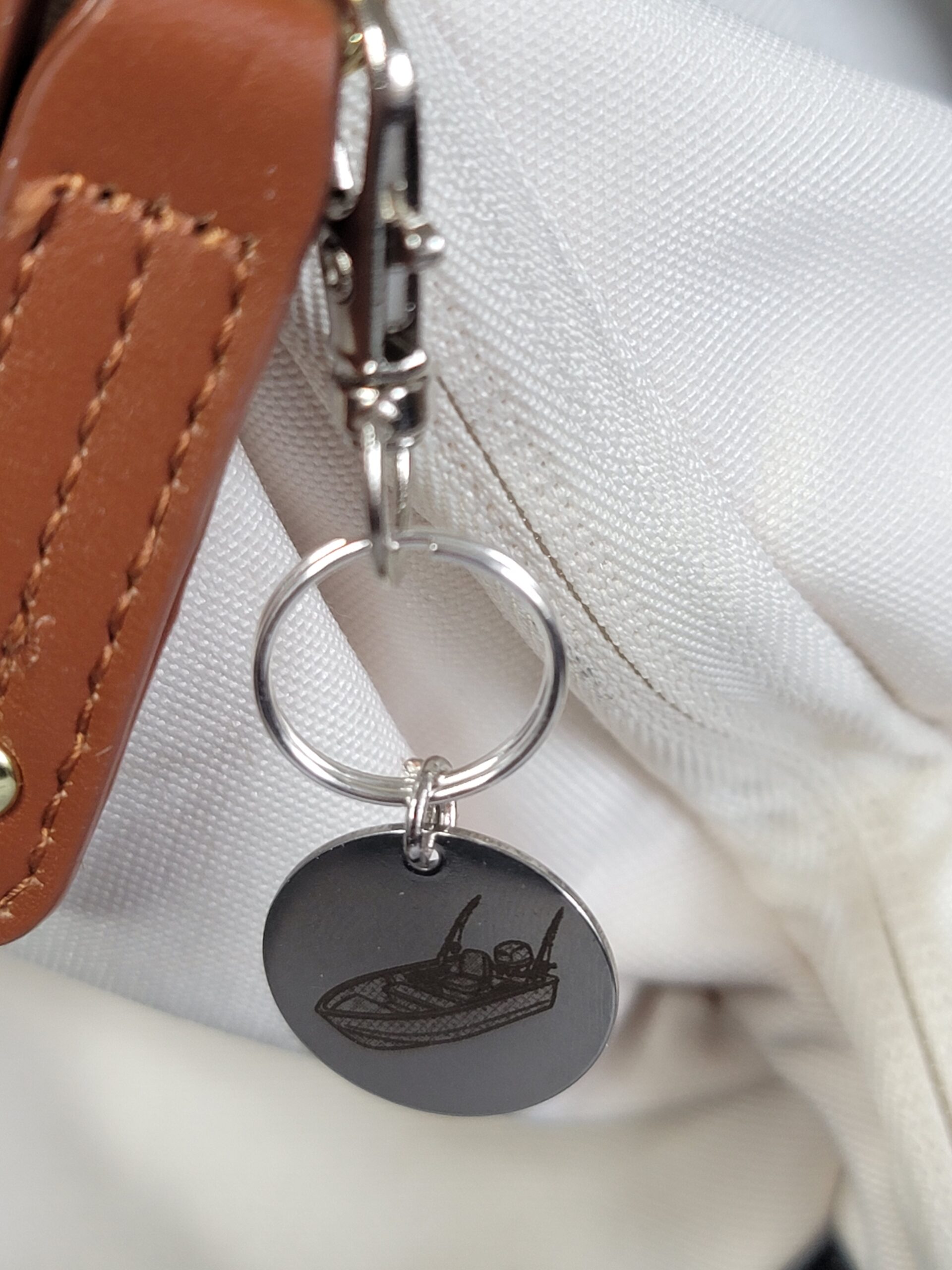 Laser Engraved Fishing Boat Keychain Fob – Steel Outdoors Zipper Pull - Image 3