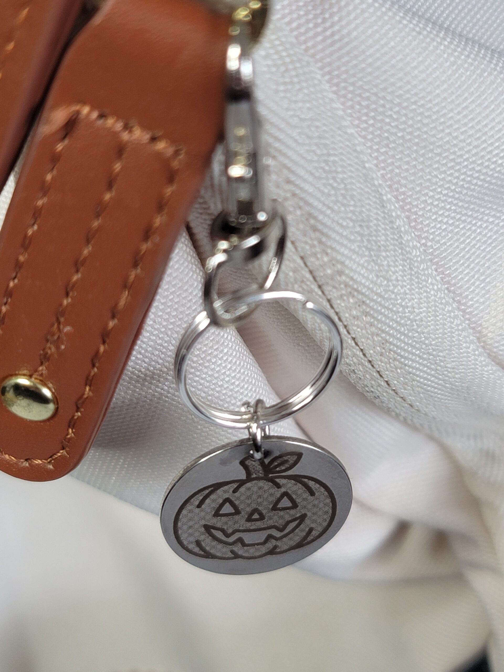 Laser Engraved Halloween Pumpkin Keychain Fob – Steel Spooky Zipper Pull - Image 3
