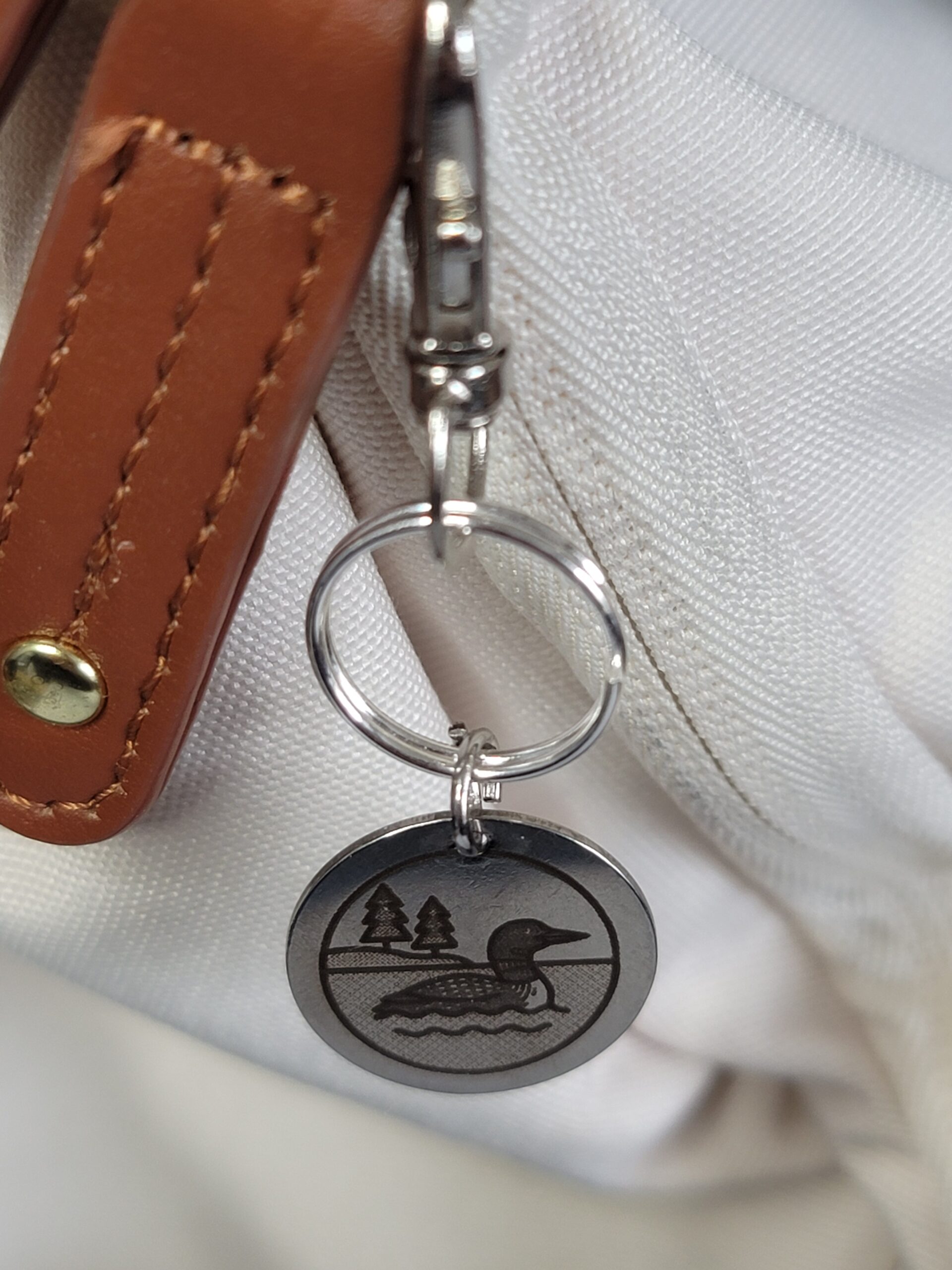 Laser Engraved Loon Keychain Fob – Steel Canadian Wildlife Zipper Pull - Image 3