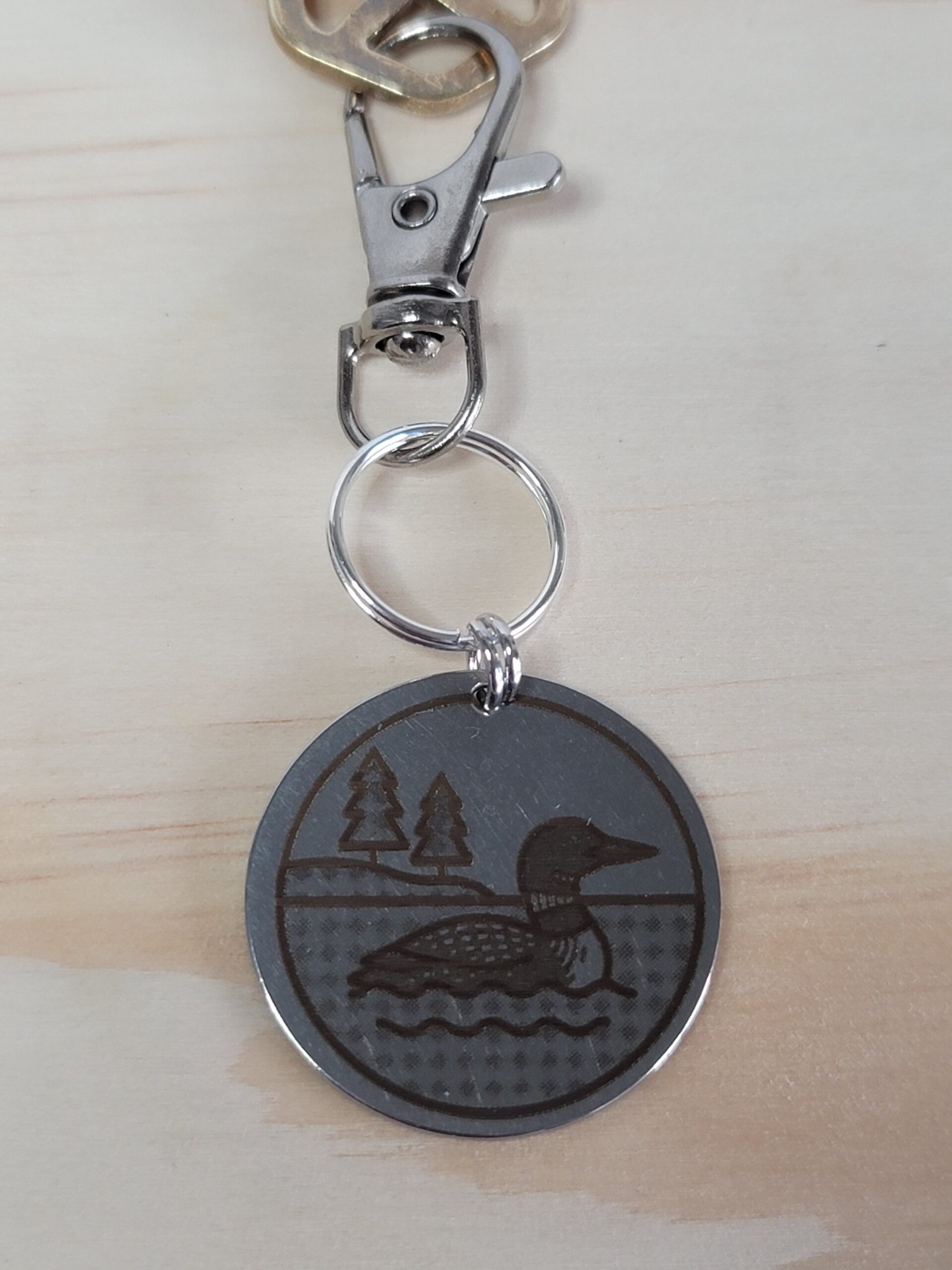 Laser Engraved Loon Keychain Fob – Steel Canadian Wildlife Zipper Pull - Image 2