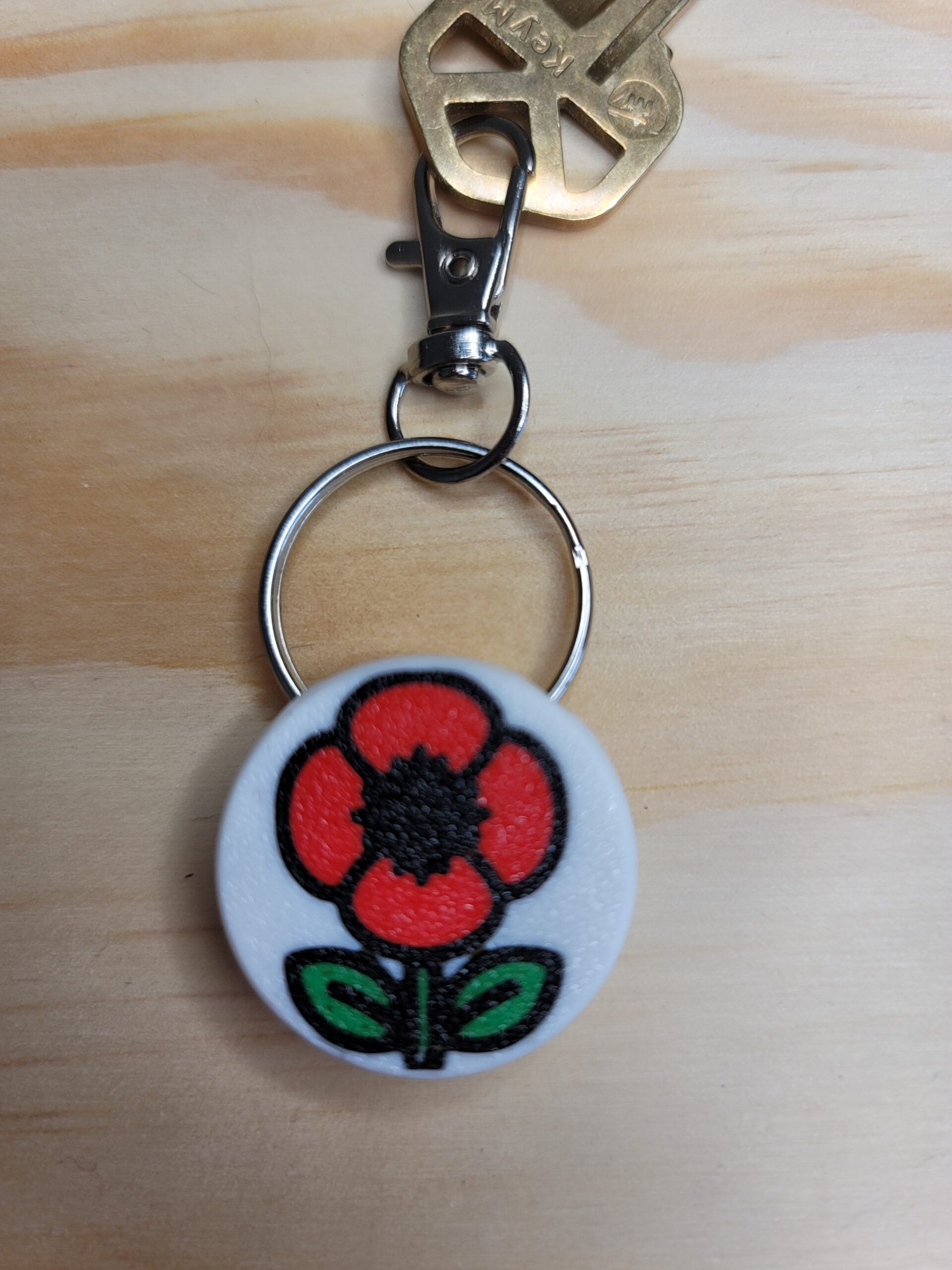 3D Printed Poppy Keychain Fob – Multicolor Remembrance Zipper Pull - Image 2
