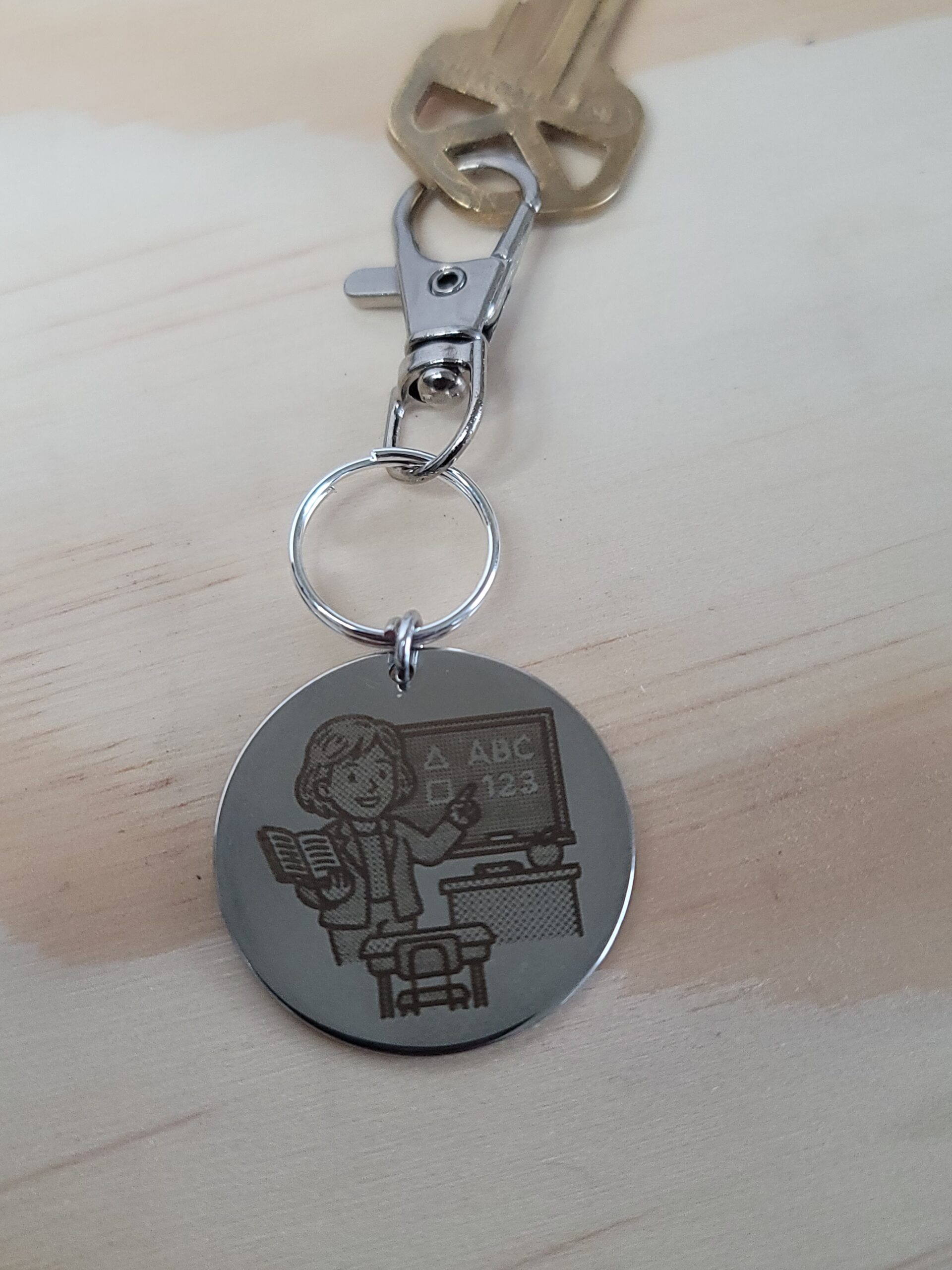 Laser Engraved Teacher Keychain Fob – Steel School Zipper Pull - Image 2