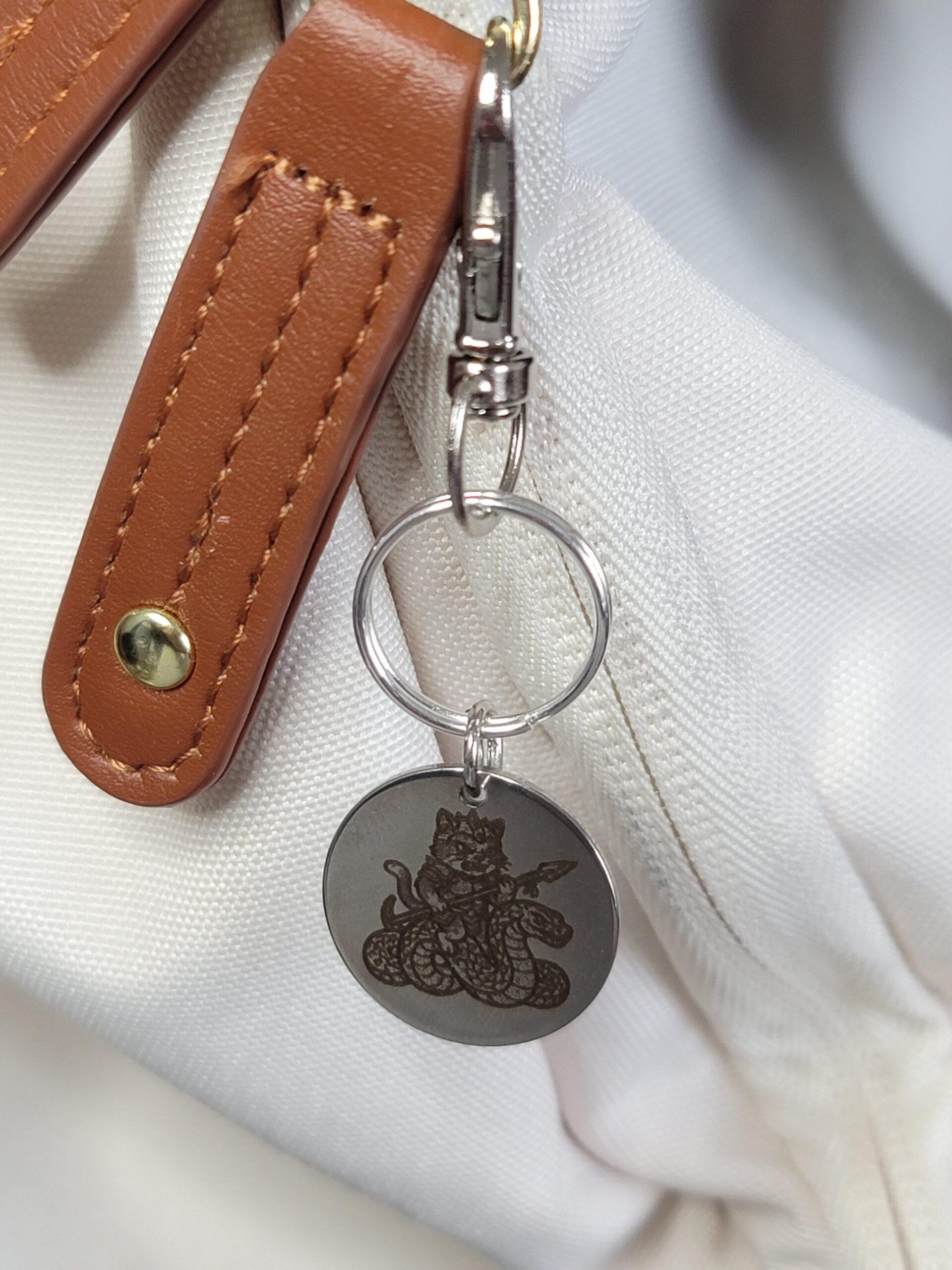 Master Henry and his Serpent Steed – Laser Engraved Adventure Cat Keychain Fob - Image 3