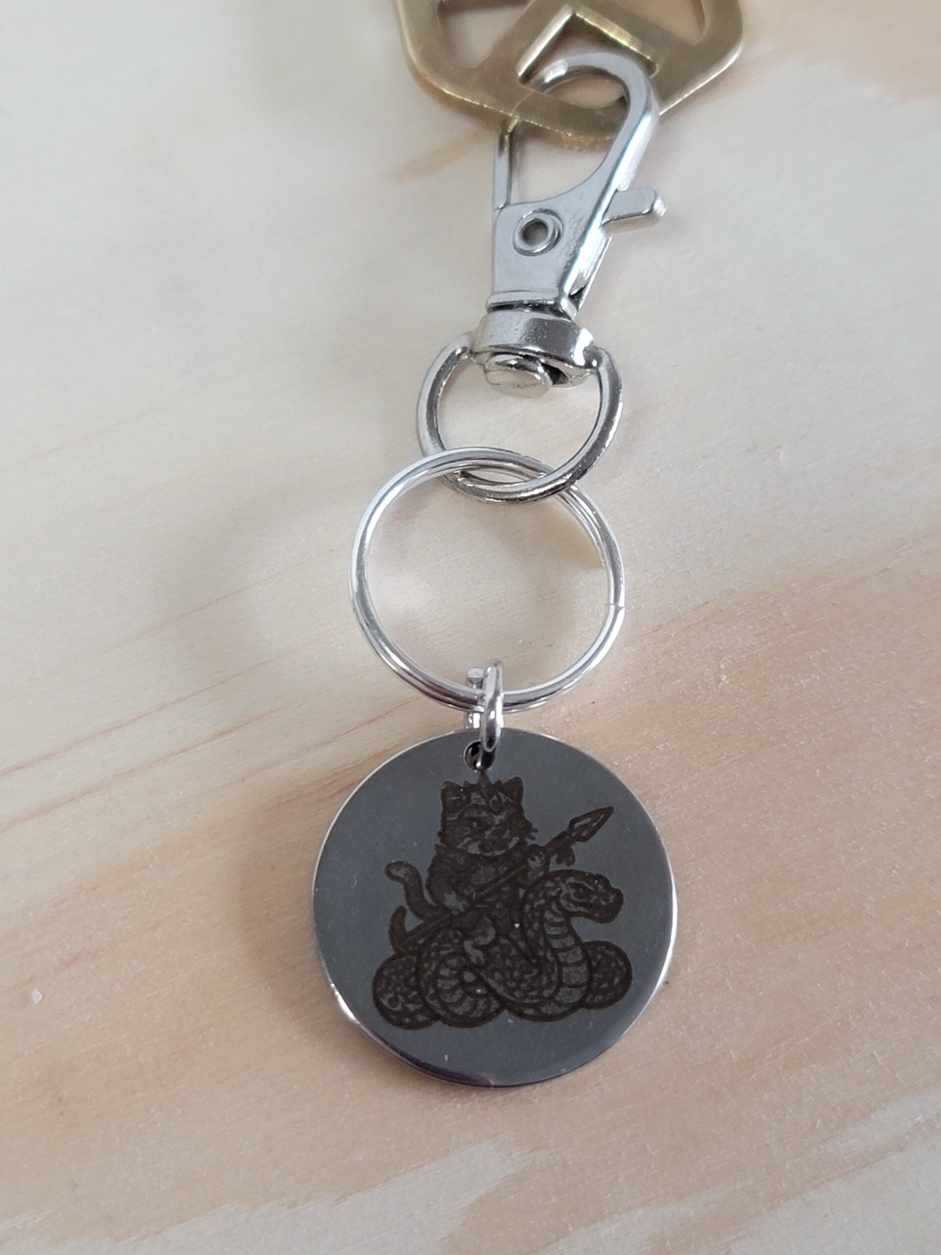 Master Henry and his Serpent Steed – Laser Engraved Adventure Cat Keychain Fob - Image 4