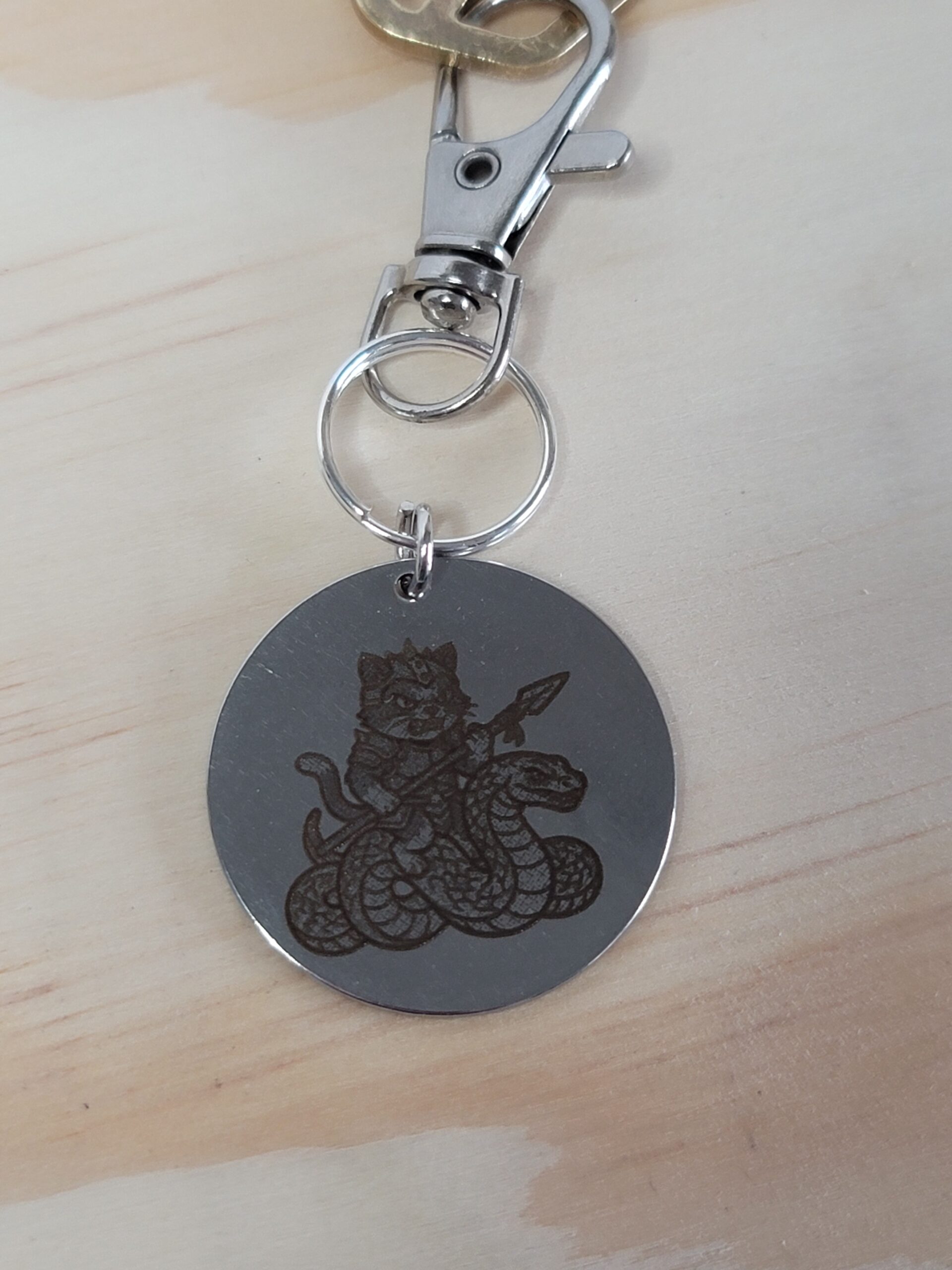 Master Henry and his Serpent Steed – Laser Engraved Adventure Cat Keychain Fob - Image 2