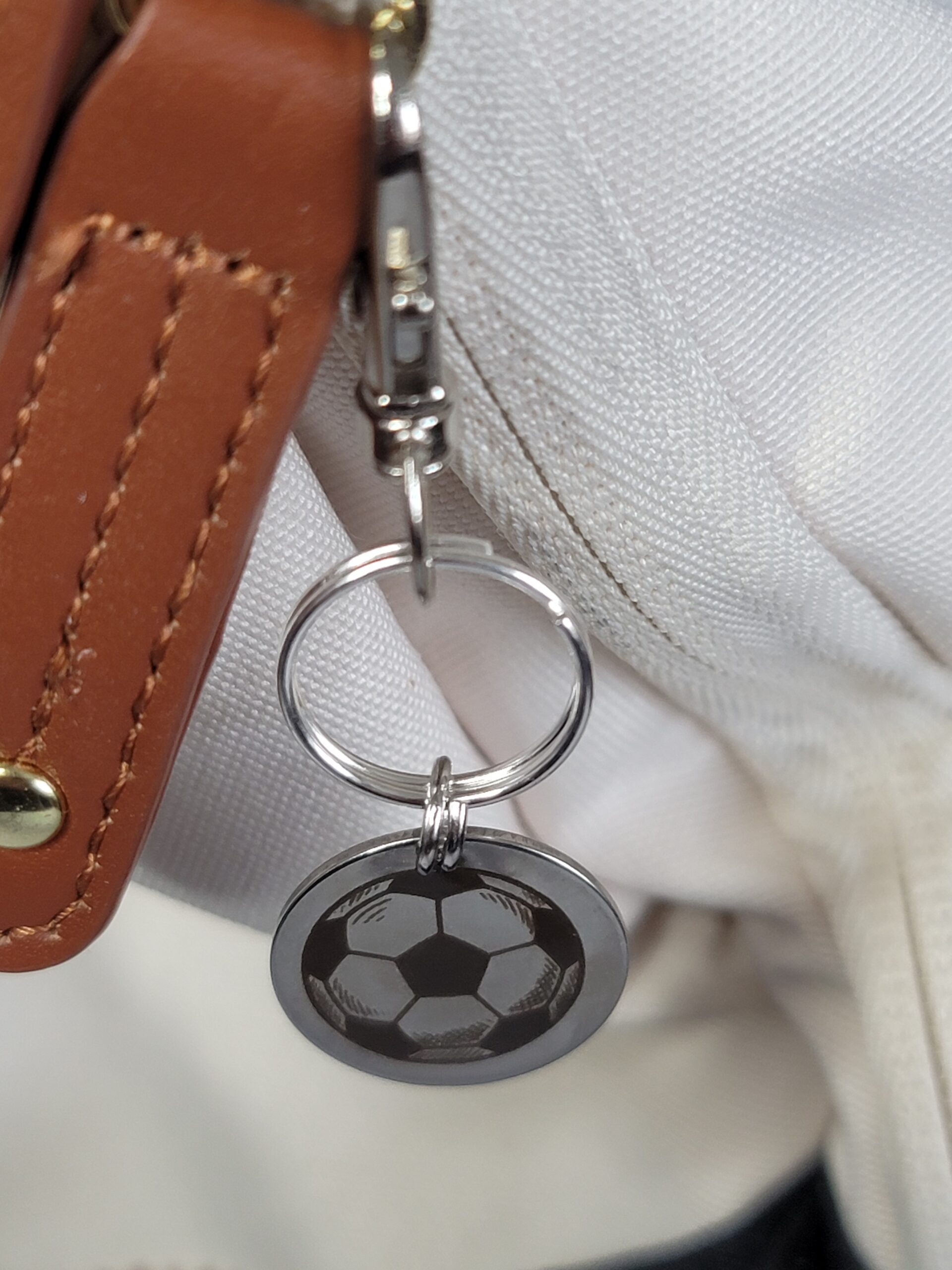 Laser Engraved Soccer Keychain Fob – Steel Sports Zipper Pull - Image 3