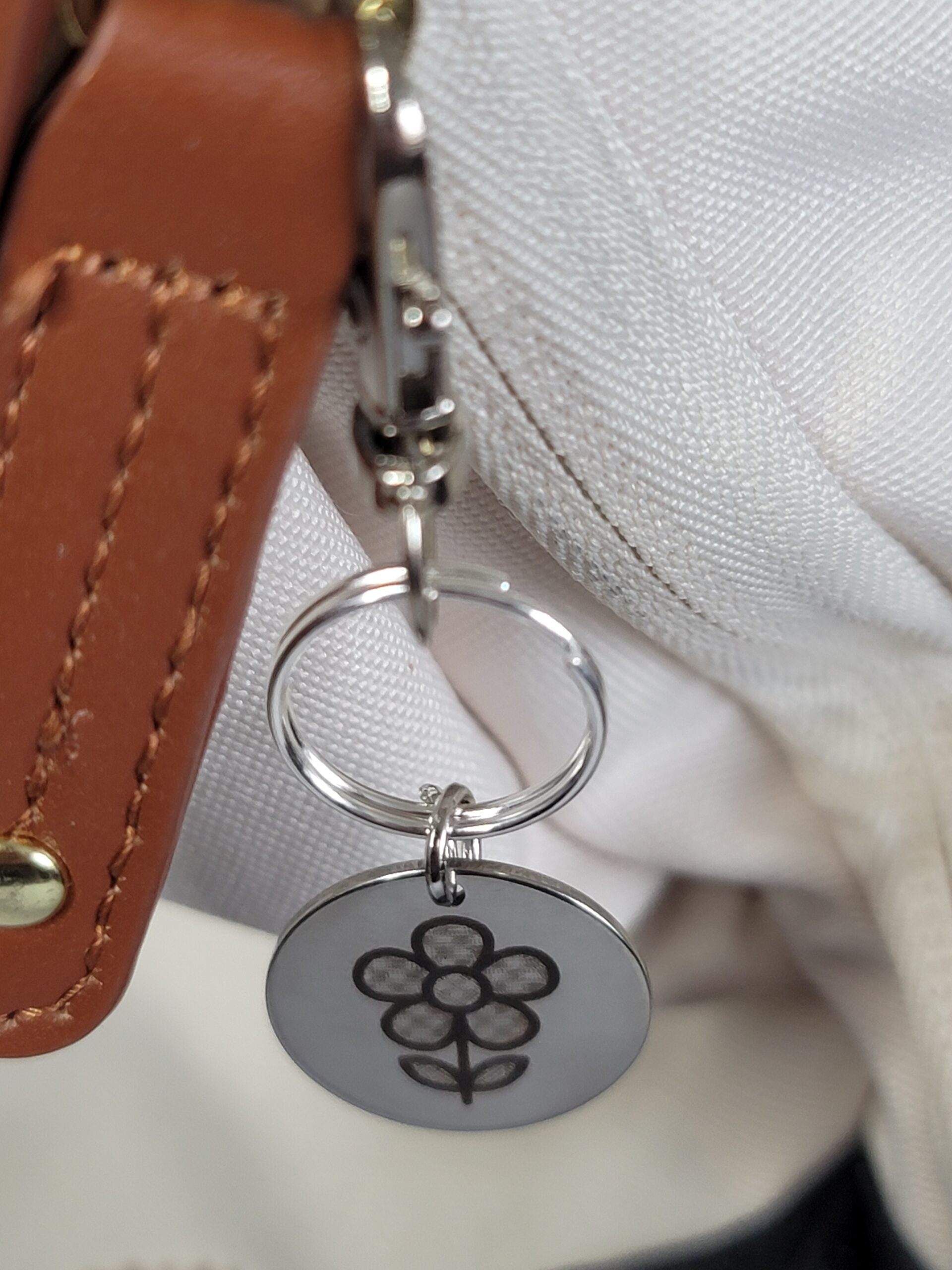 Laser Engraved Spring Floral Keychain Fob – Steel Zipper Pull Accessory - Image 3
