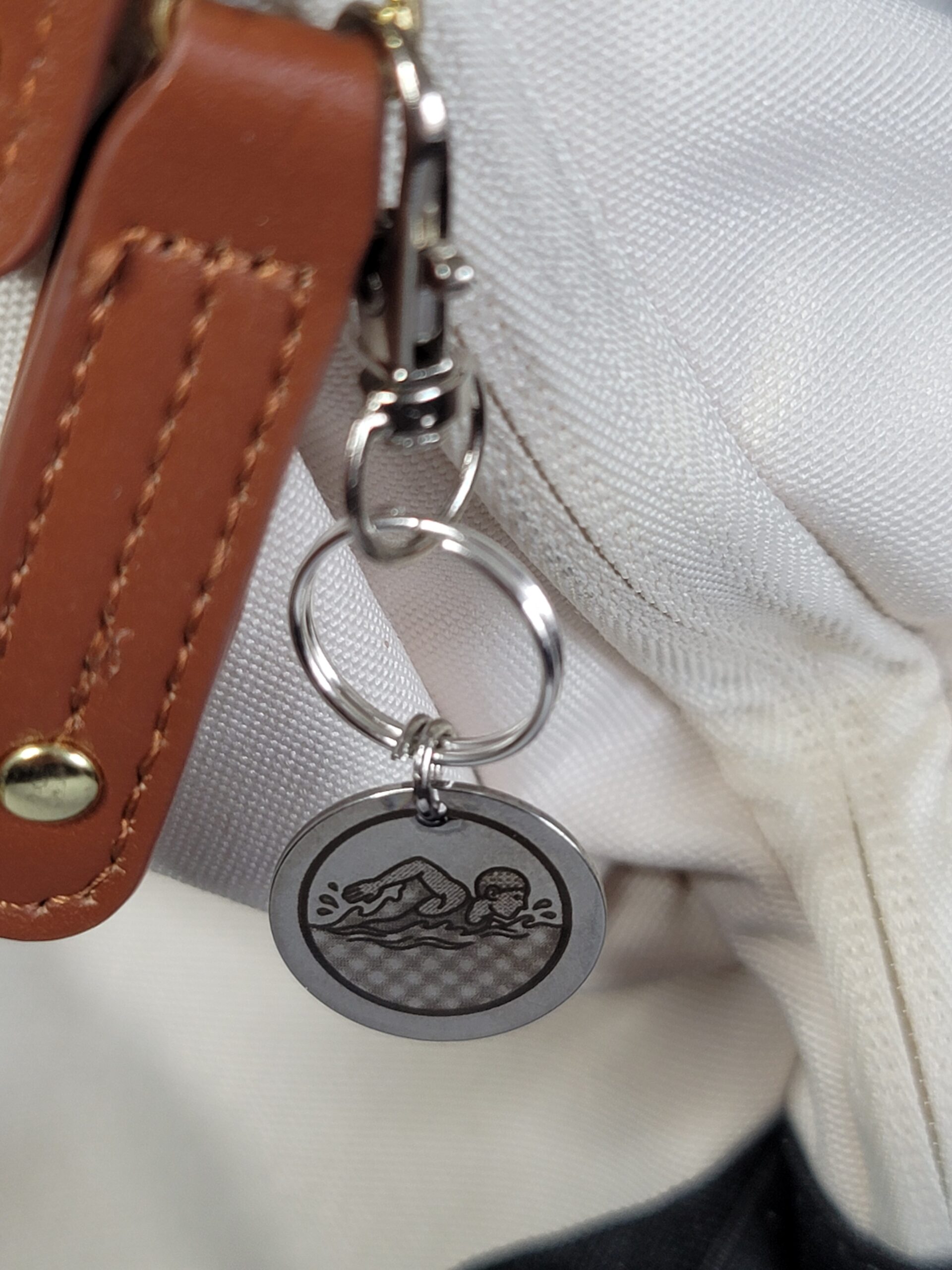 Laser Engraved Swimming Keychain Fob – Steel Sports Zipper Pull - Image 3