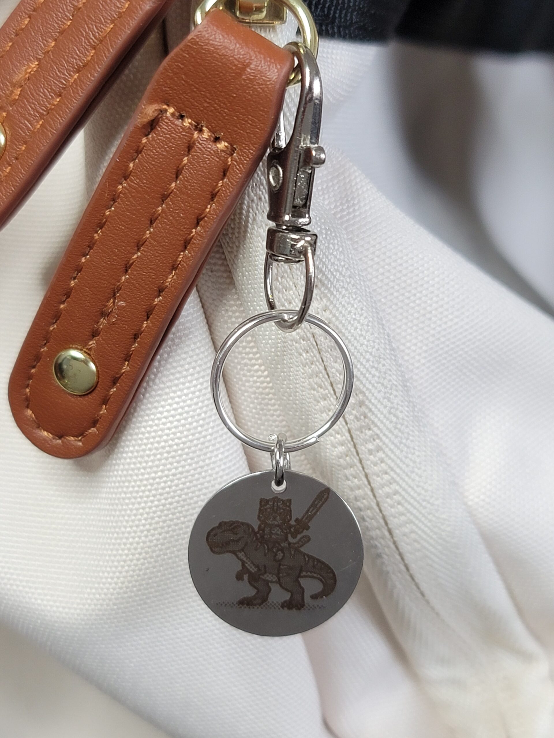 Captain Muffin Rides a T-Rex – Laser Engraved Adventure Cat Keychain Fob - Image 3