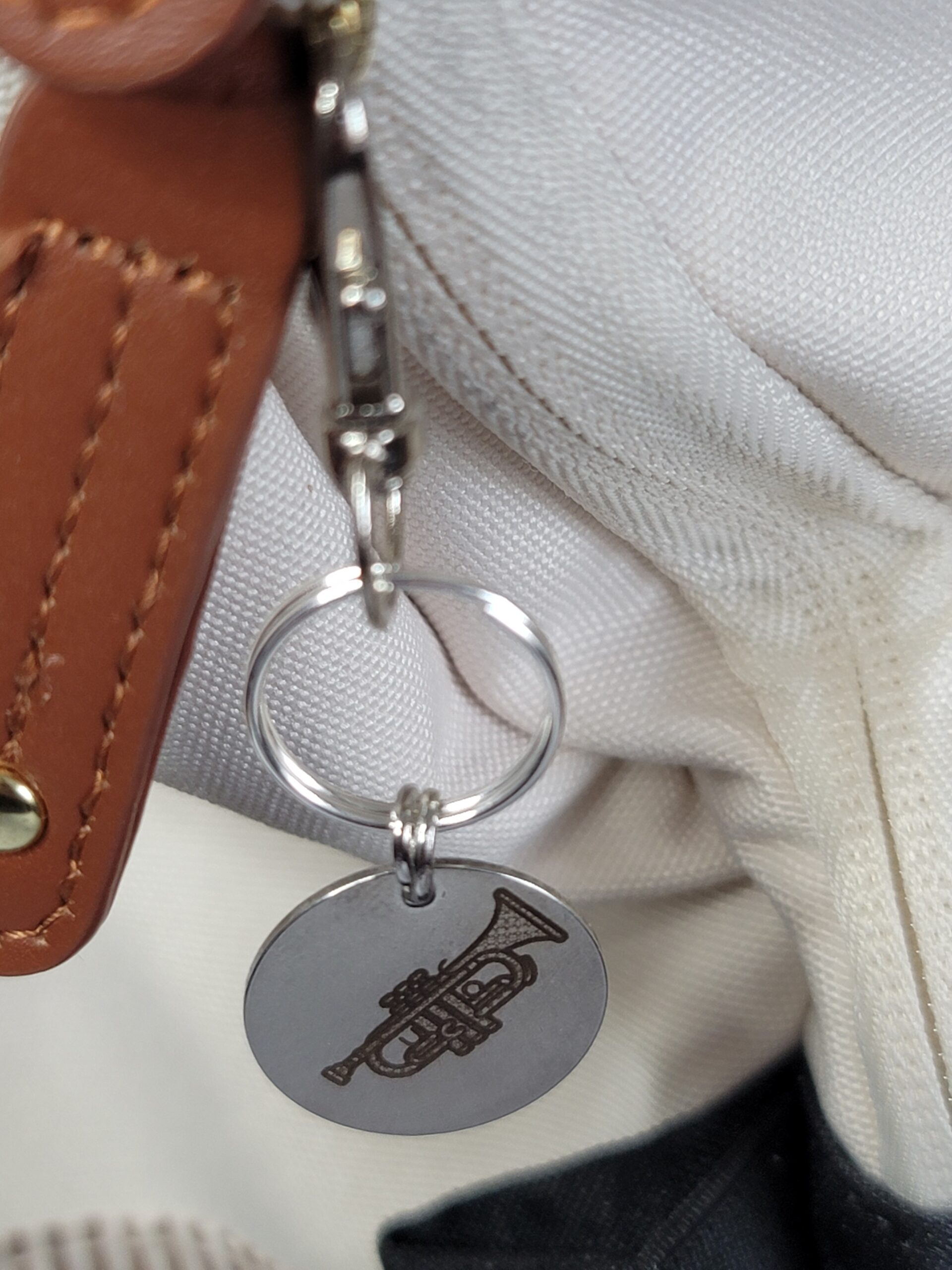 Laser Engraved Trumpet Keychain Fob – Steel Musician Zipper Pull - Image 3