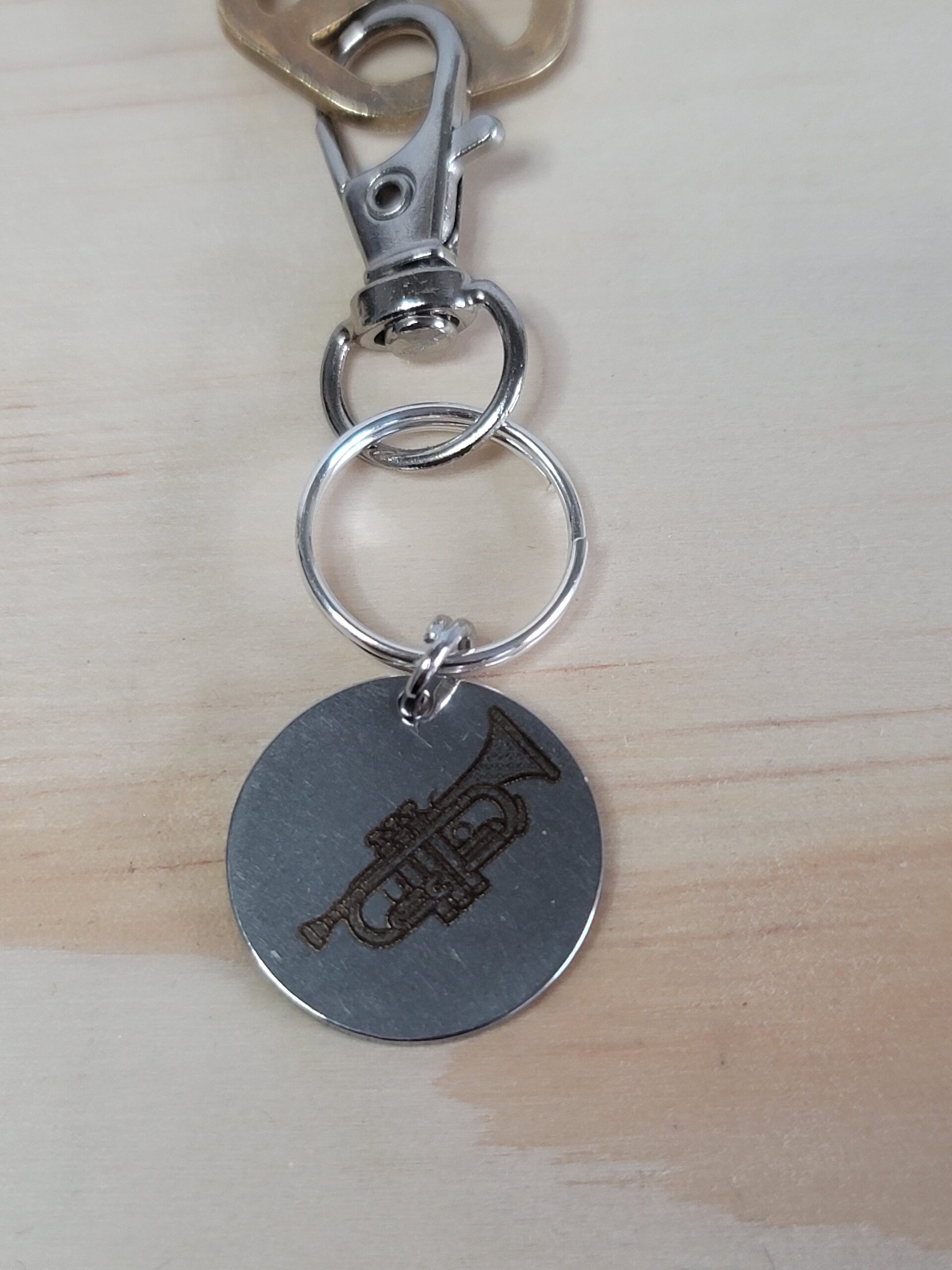 Laser Engraved Trumpet Keychain Fob – Steel Musician Zipper Pull - Image 4