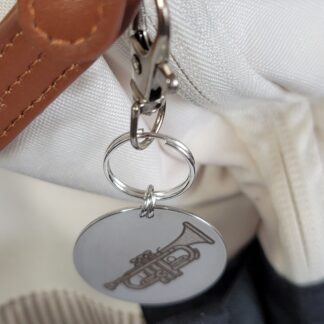 Laser Engraved Trumpet Keychain Fob – Steel Musician Zipper Pull