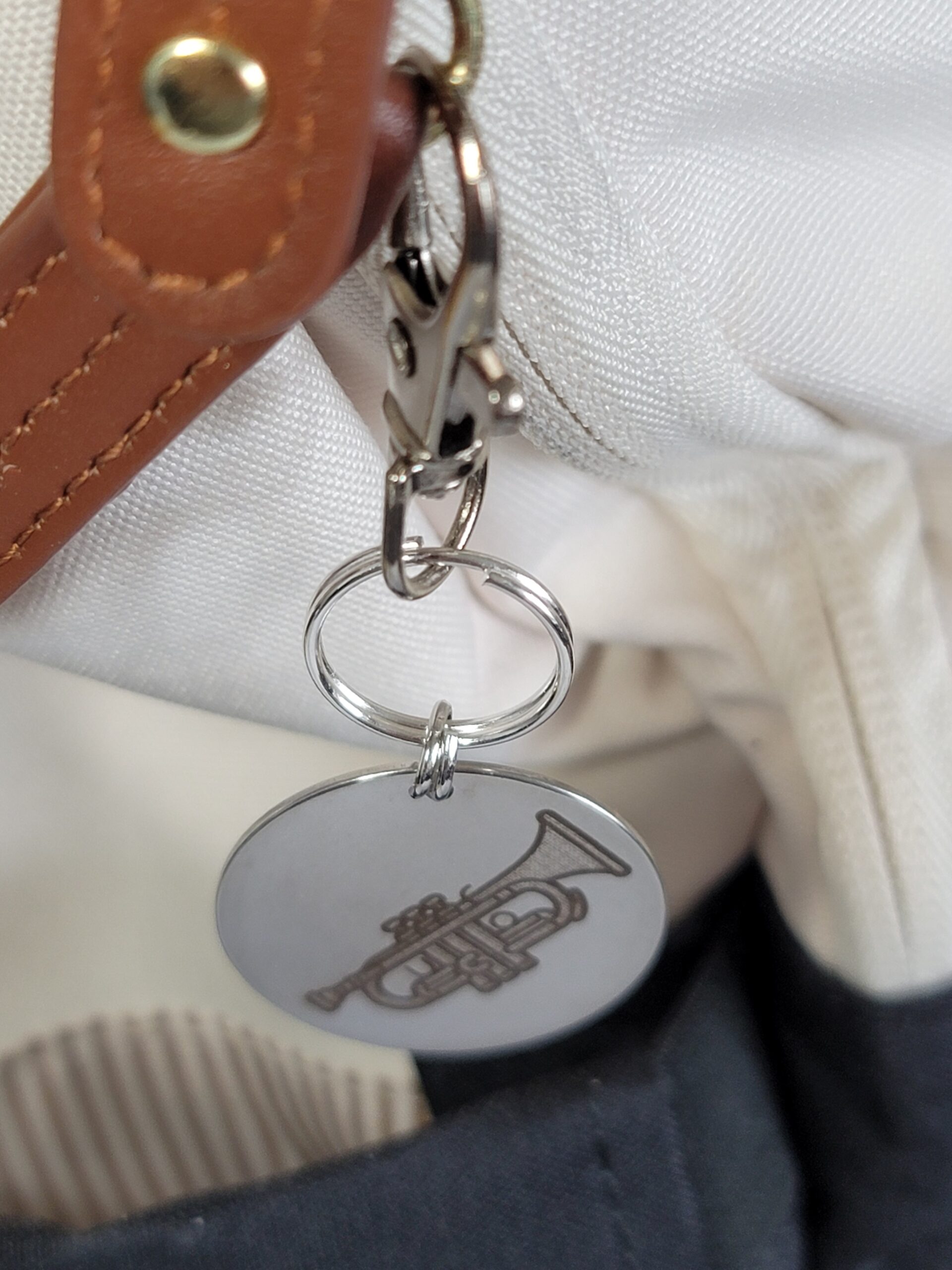 Laser Engraved Trumpet Keychain Fob – Steel Musician Zipper Pull