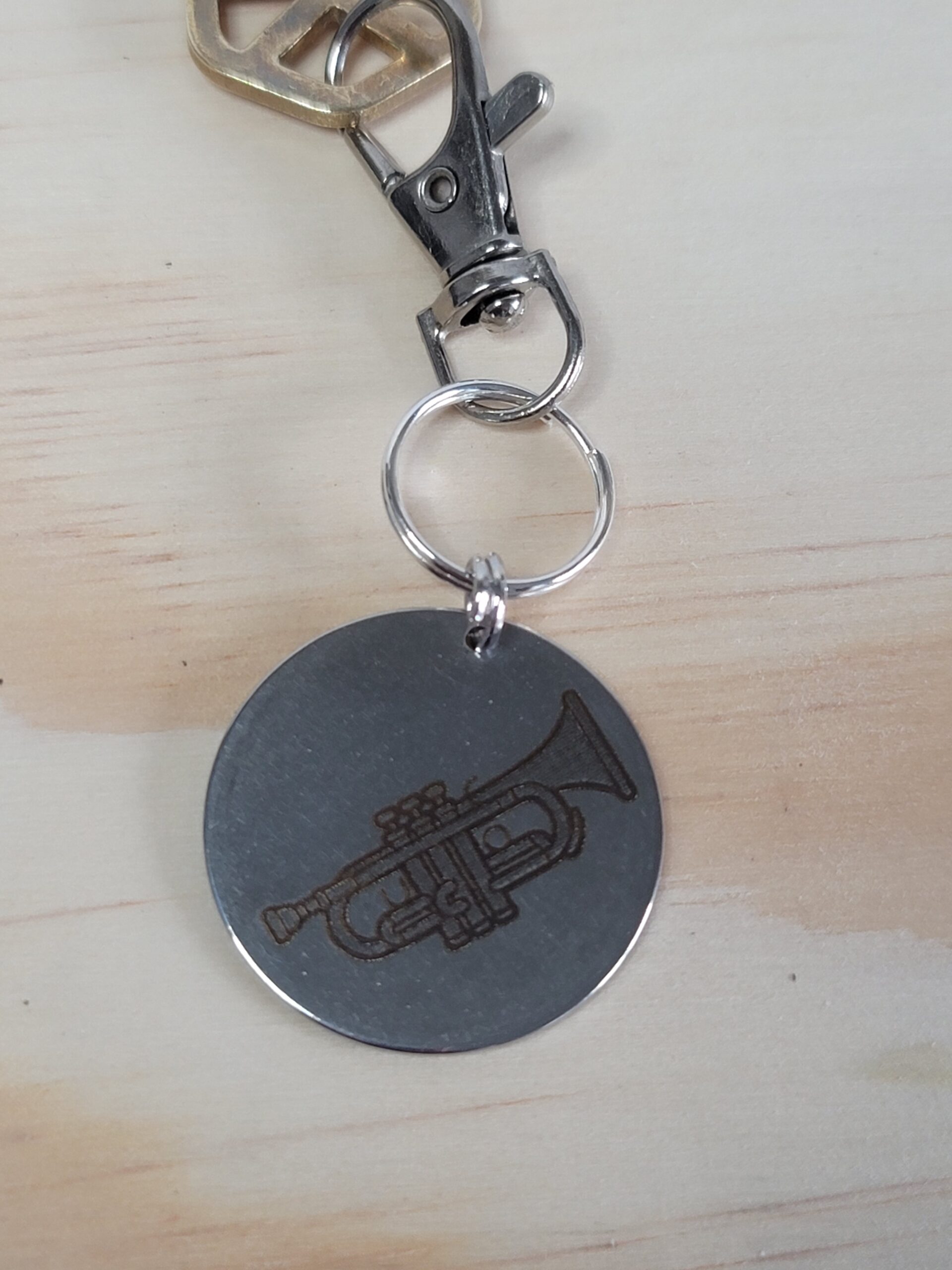 Laser Engraved Trumpet Keychain Fob – Steel Musician Zipper Pull - Image 2