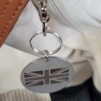 Laser Engraved UK Flag Keychain Fob – Steel British Pride Zipper Pull