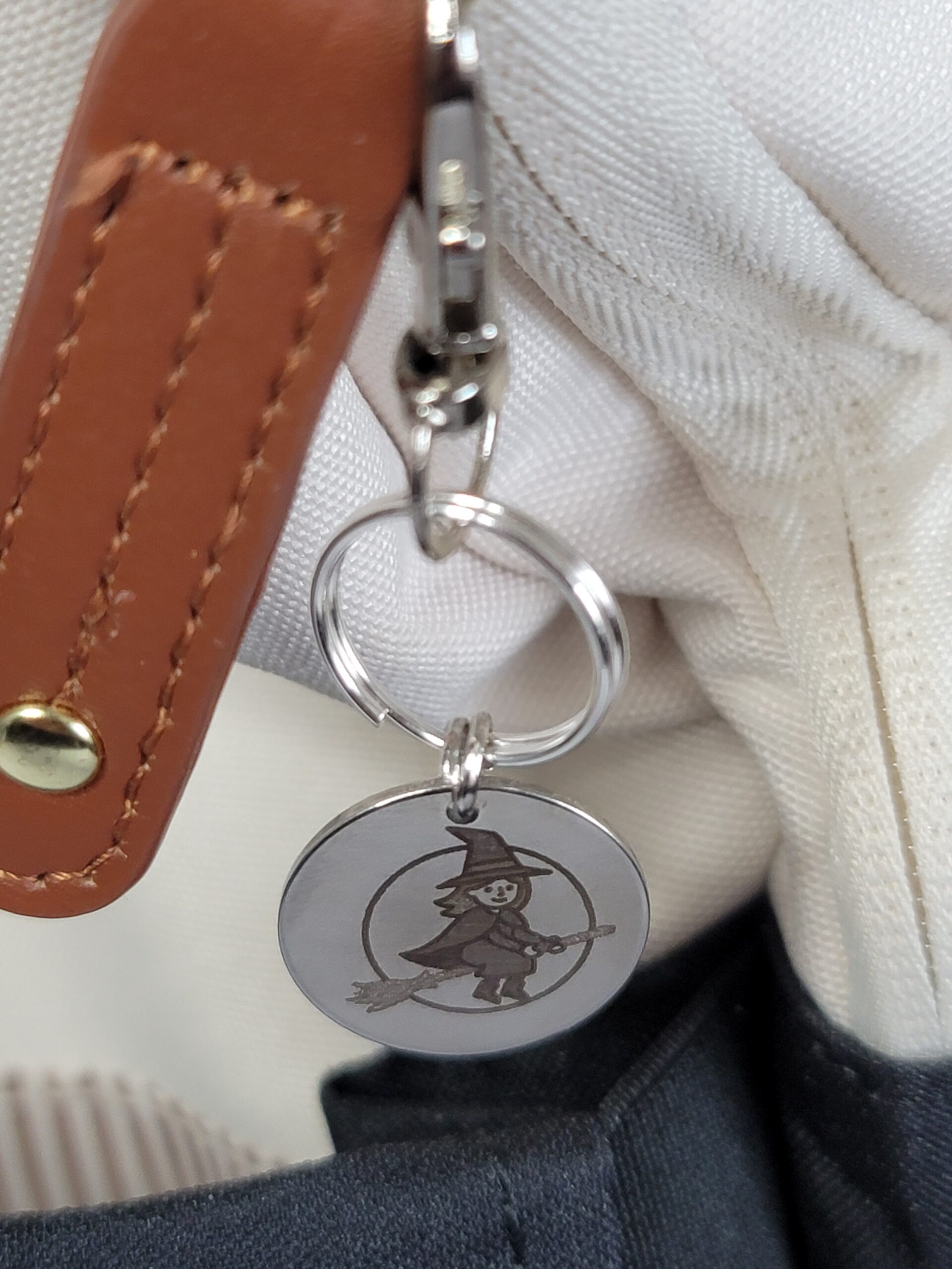 Laser Engraved Witch Keychain Fob – Steel Halloween Zipper Pull - Image 3