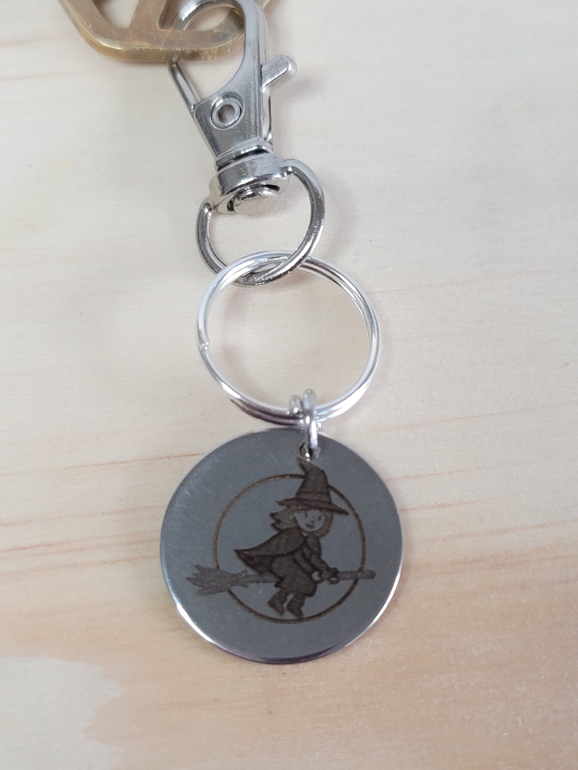 Laser Engraved Witch Keychain Fob – Steel Halloween Zipper Pull - Image 4