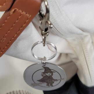 Laser Engraved Witch Keychain Fob – Steel Halloween Zipper Pull