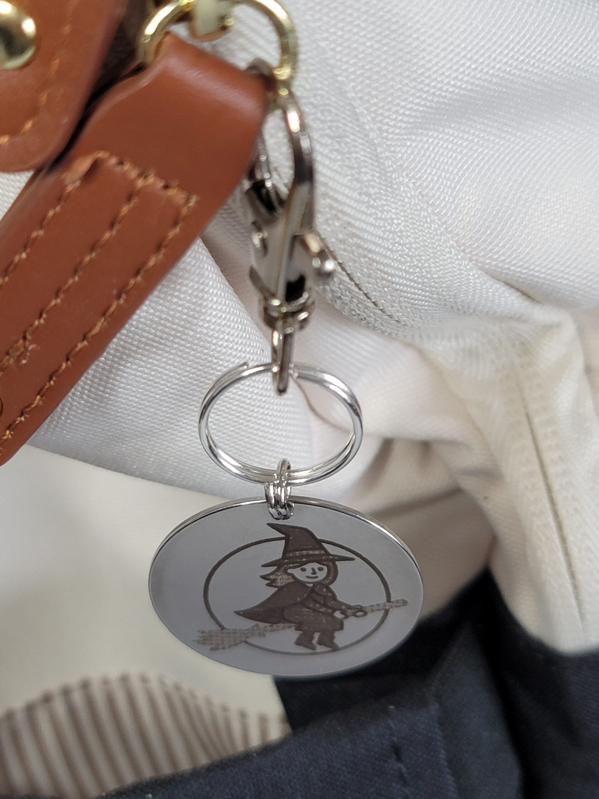Laser Engraved Witch Keychain Fob – Steel Halloween Zipper Pull