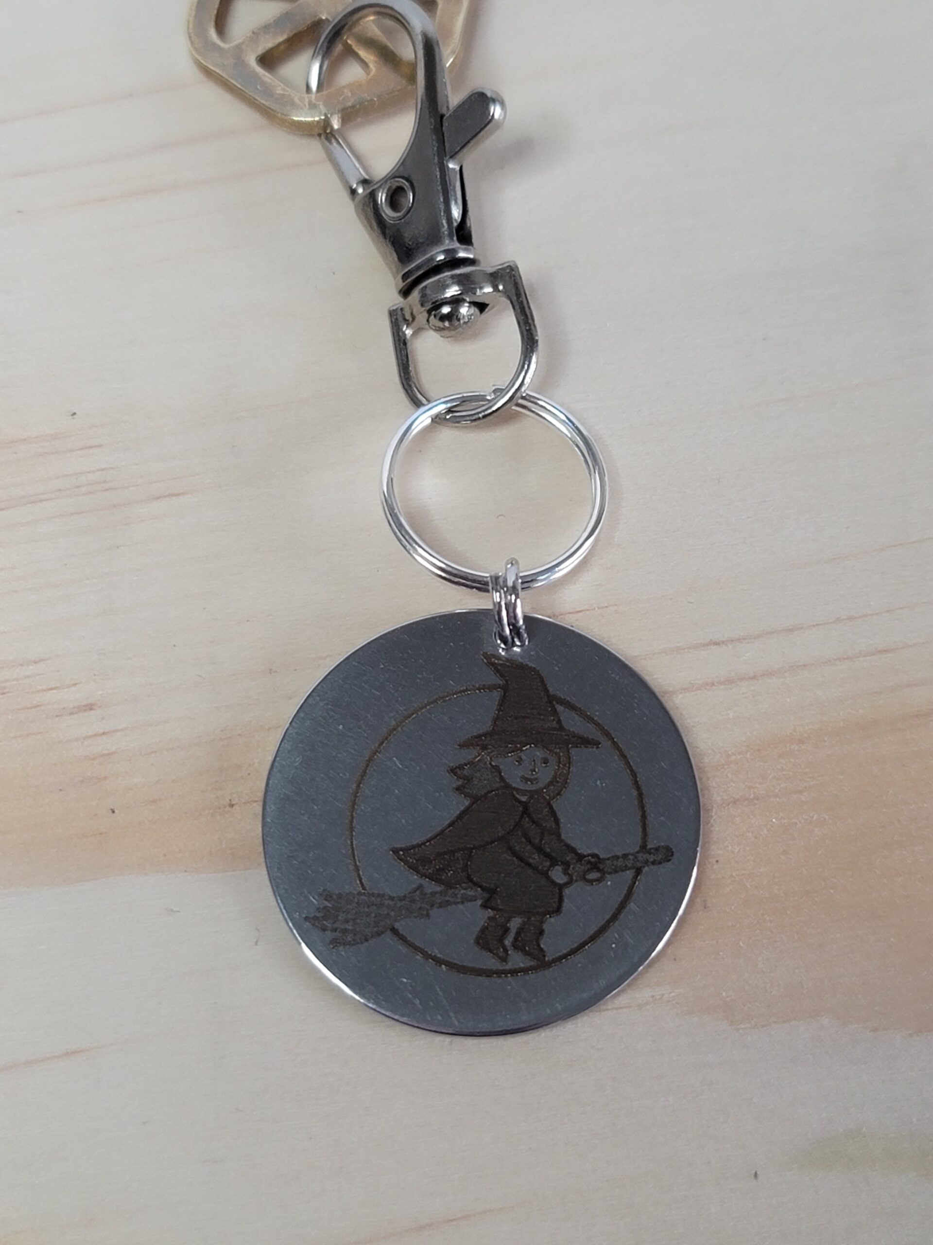 Laser Engraved Witch Keychain Fob – Steel Halloween Zipper Pull - Image 2