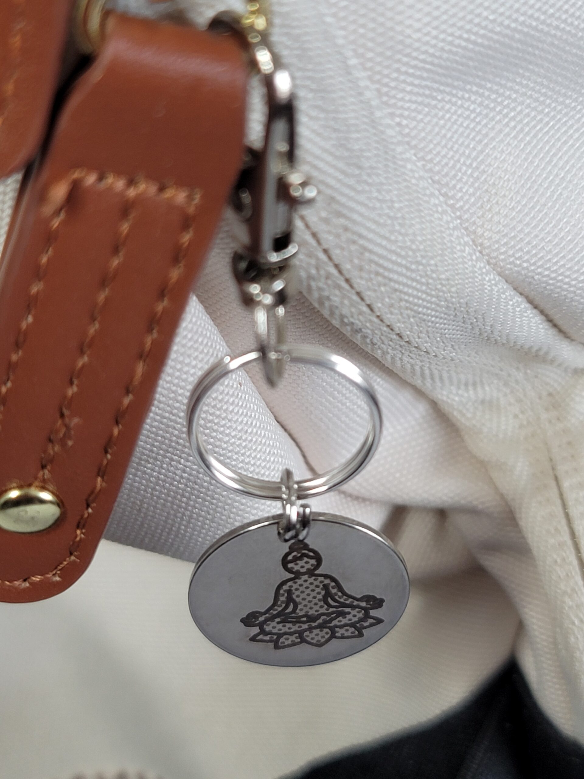 Laser Engraved Yoga Keychain Fob – Steel Zipper Pull Accessory - Image 3