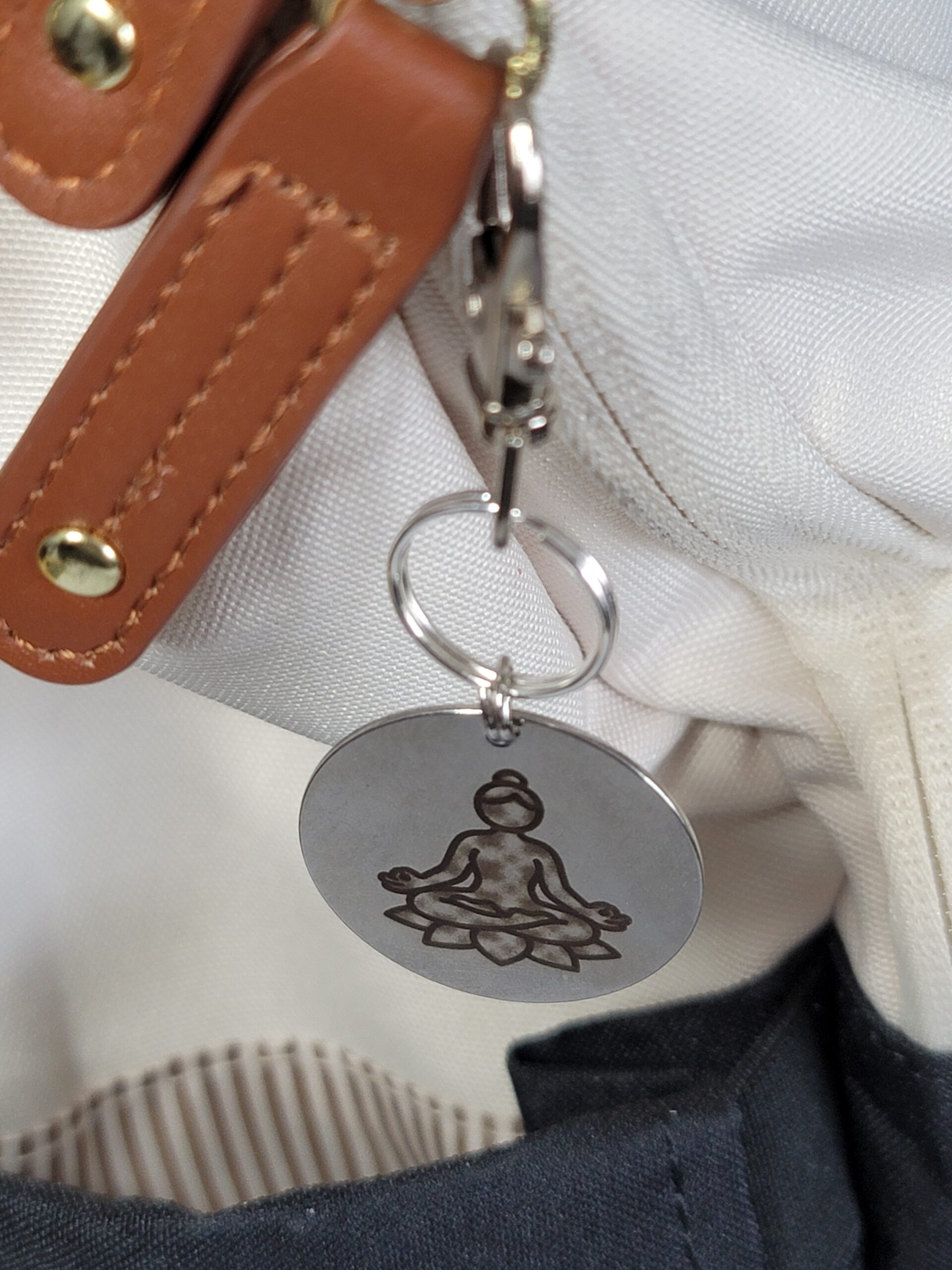 Laser Engraved Yoga Keychain Fob – Steel Zipper Pull Accessory