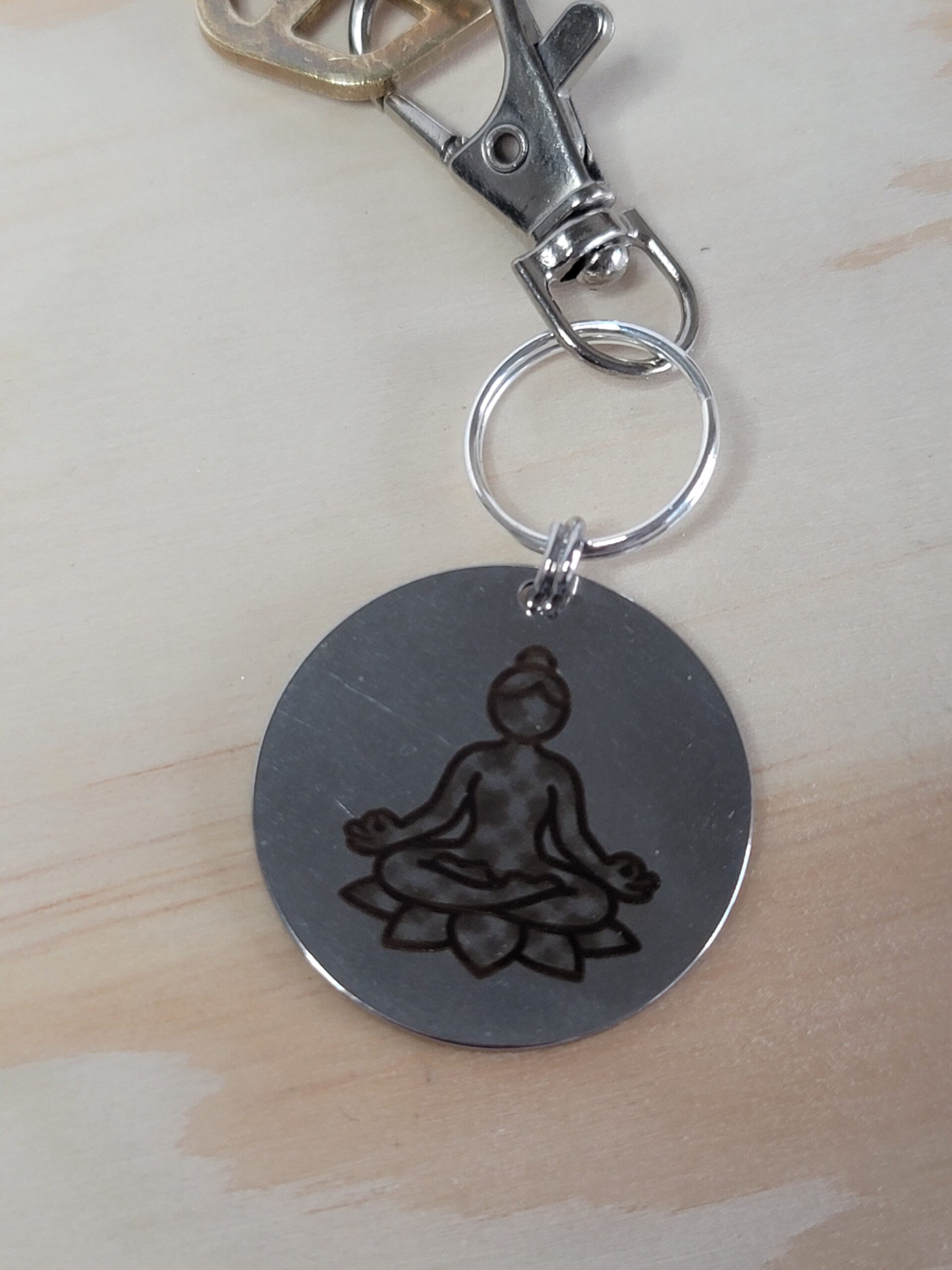 Laser Engraved Yoga Keychain Fob – Steel Zipper Pull Accessory - Image 2